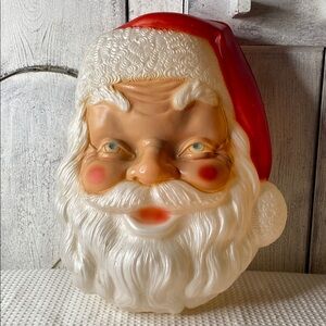 17” Blow Mold Santa Face general foam lighted Christmas vintage hanging